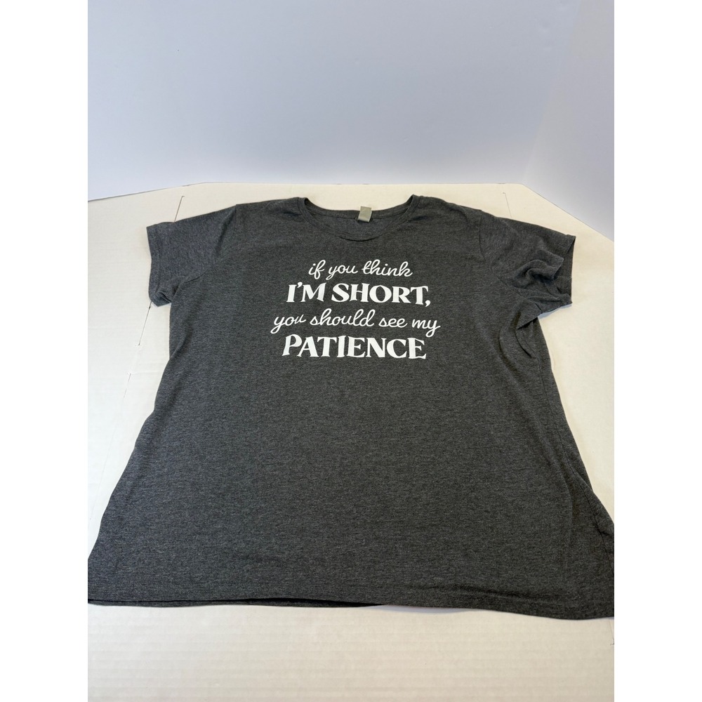 Instant Message Womens 2XL Short Patience Graphic Tee Charcoal Gray T-Shirt